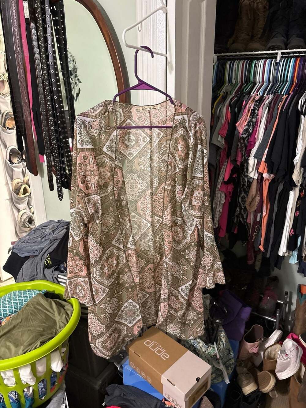 Liberty Love Paisley Geometric Print Open Front Kimono Duster Size 1XL